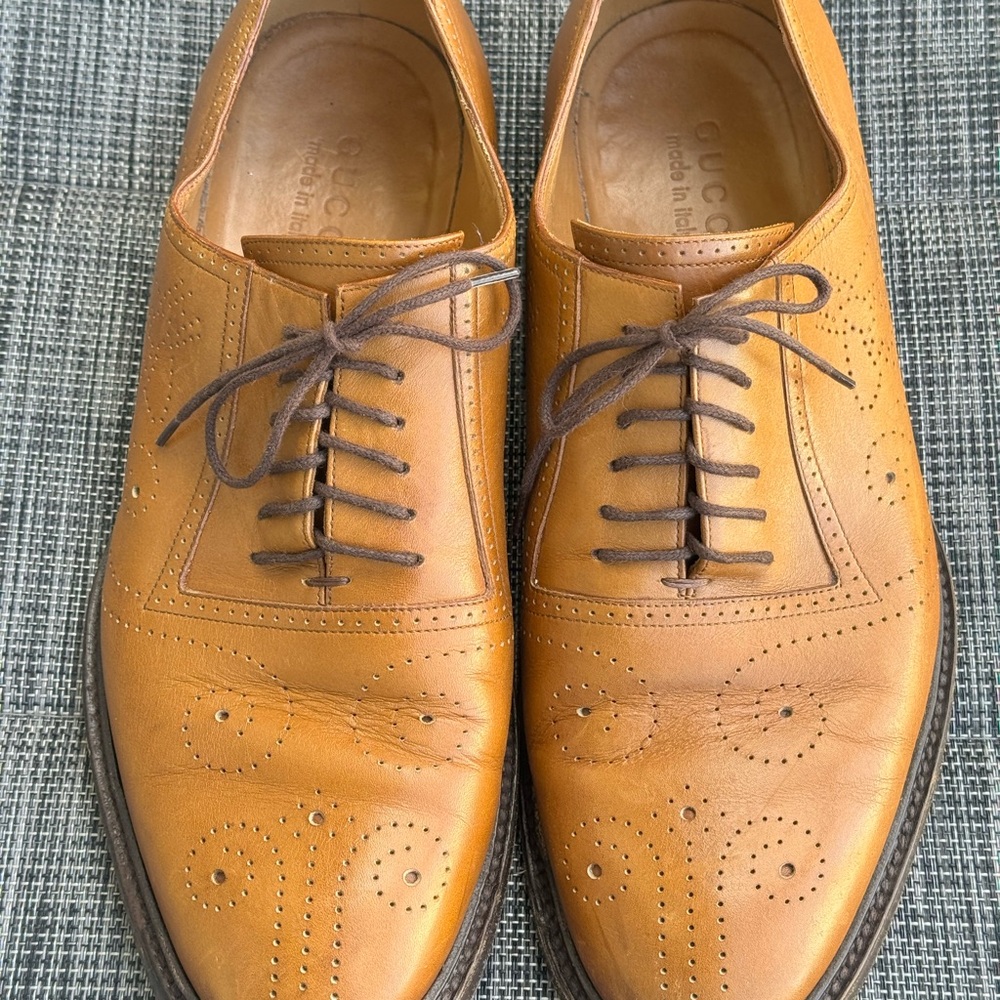 👞Gucci Men's Tan Leather Oxford Shoes